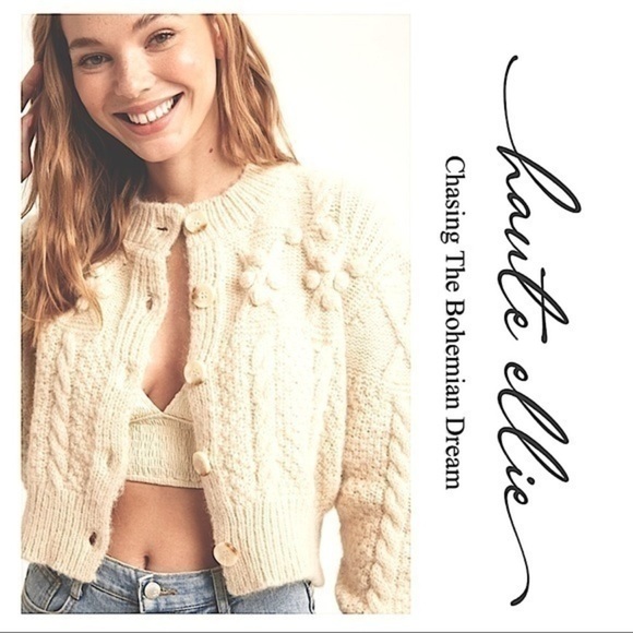 Cream’e Bubble/Cable Knit Detail Cardigan Sweater - Picture 6 of 8